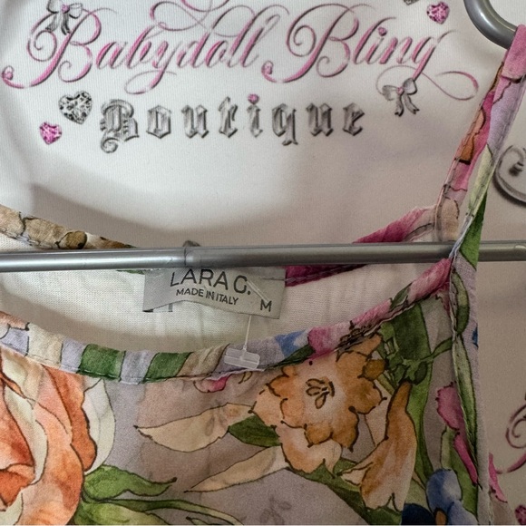 LARA G tank top halter silk flowers Multicolor Floral ruffle frill watercolor - Picture 5 of 5